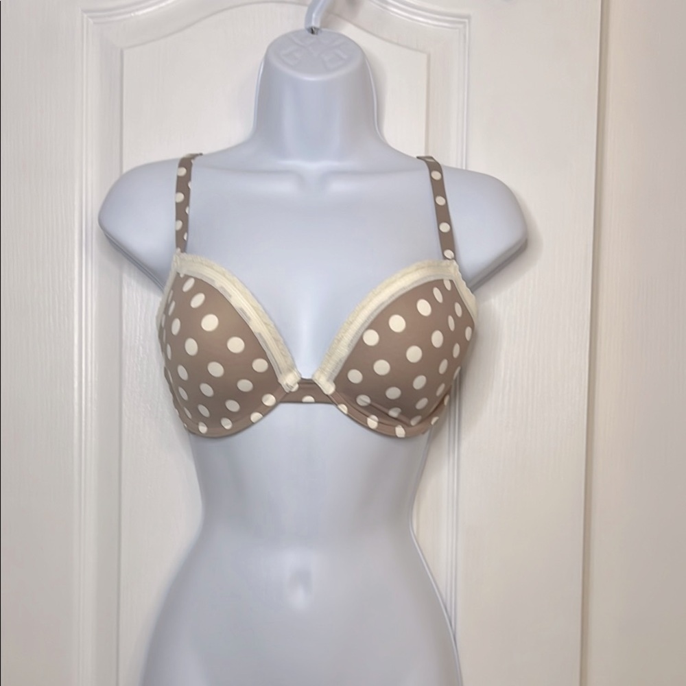 Polka Dot Underwire Bra - Tan and Cream